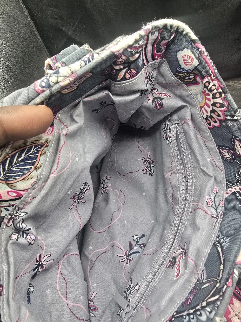 Vera Bradley Quilted Paisley Shoulder Bag in Gray and Pink